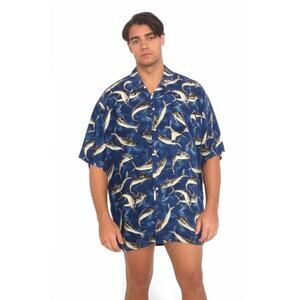 KING‎ SIZE 7X Blue Hawaiian Camp Shirt All-Over Fish Print Big Tall
